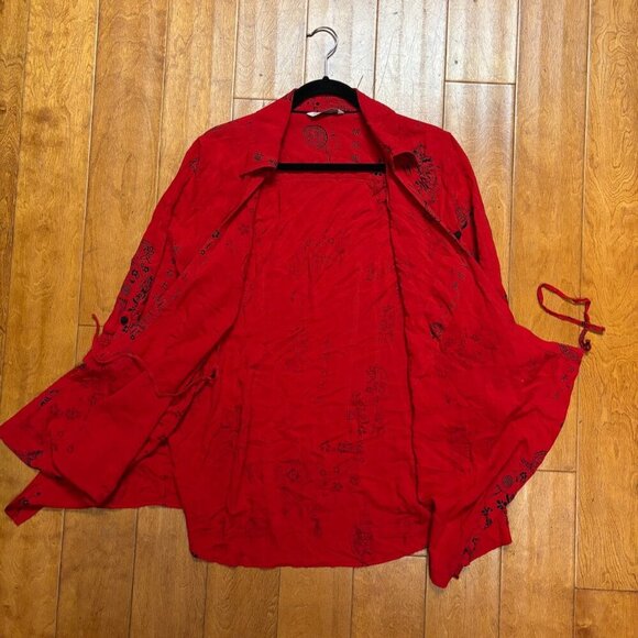 Soft Surroundings Women Wrap Top Size *S Knot Button Asian Tunic Red Asymmetric - Picture 16 of 16